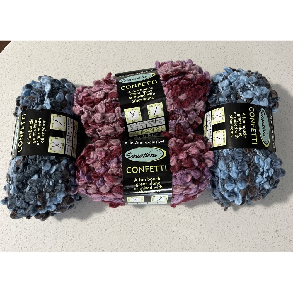 4 Sensations Confetti Fun Wool Nylon Acrylic Boucle Yarn #565 #566 Blue Purple